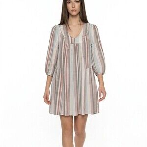 KNOX ROSE Women’s Size XS Boho Flowy Stripe Shift Dress Mulitcolor Linen Blend